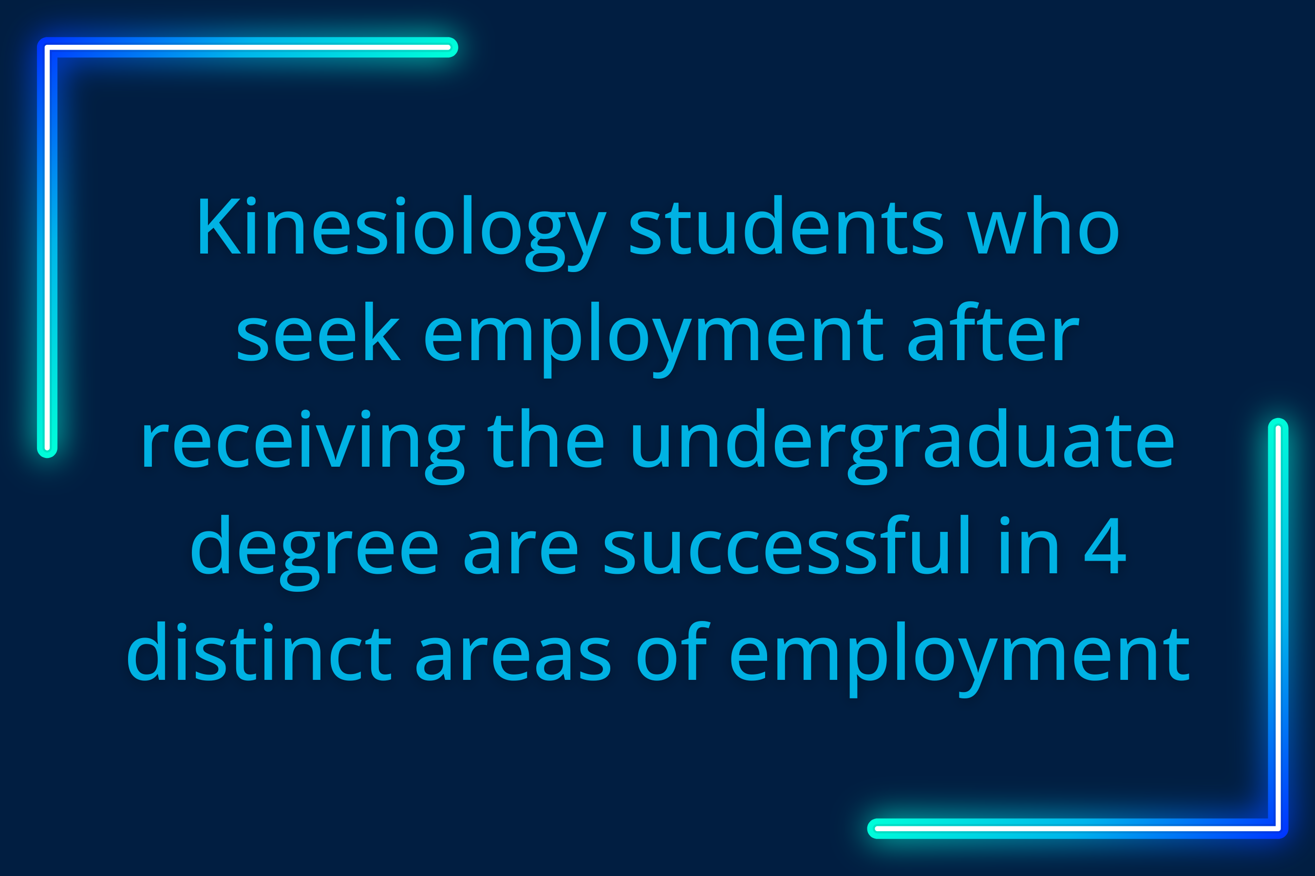 Kinesiology students who seek employment after receiving the undergraduate degree are successful in 4 distinct areas of employment:
