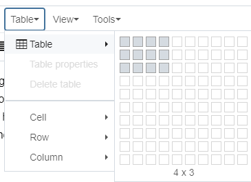 Select table, then select the amount of rows and columns for your table