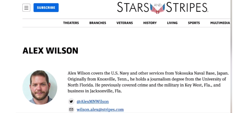 Alex Wilson is interviewed in his office at the Stars and Stripes.