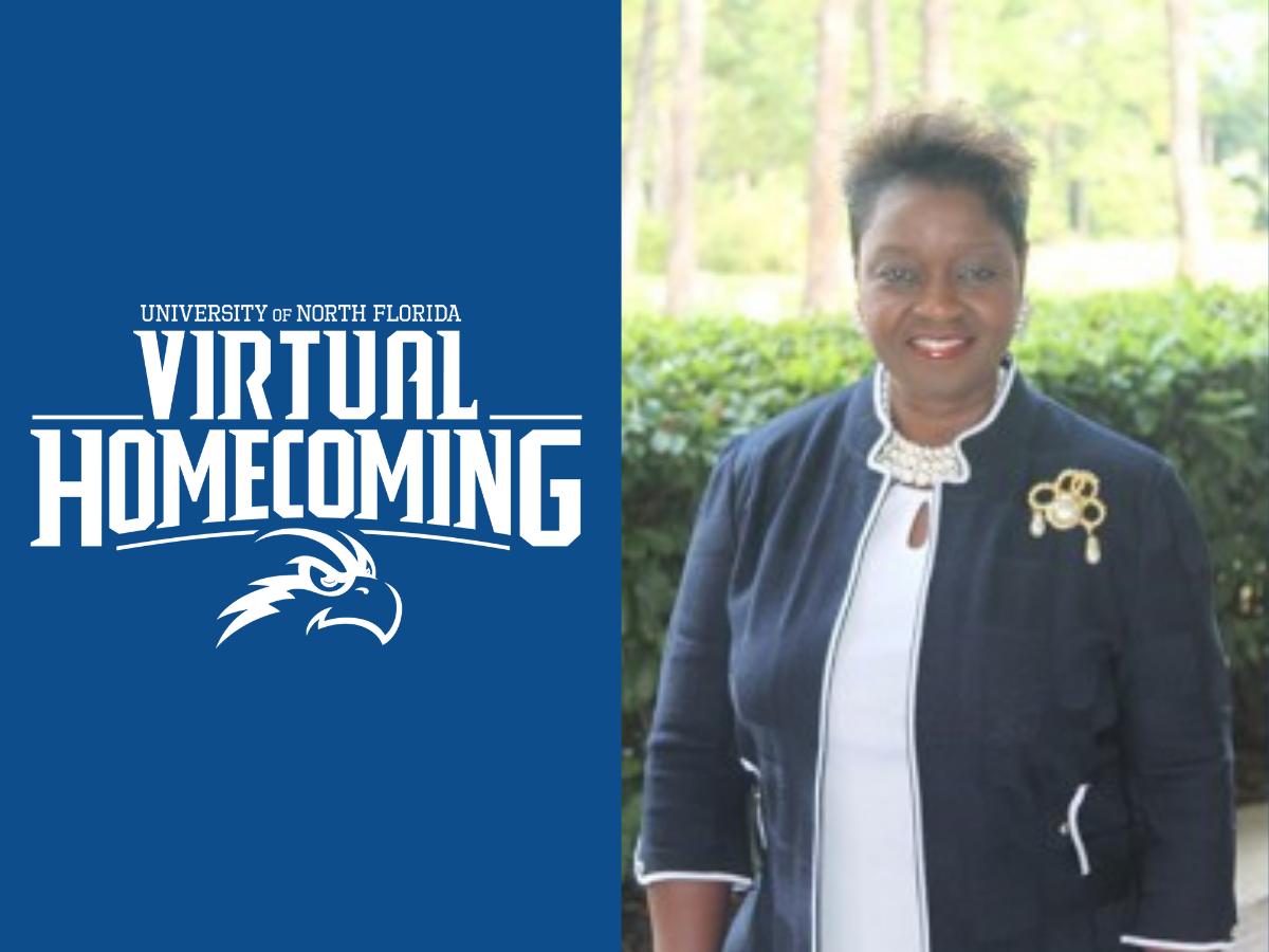 Dr. Barbara Darby headshot with UNF Homecoming logo