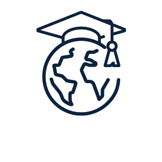 Outline of the globe with a graduation hat on top.