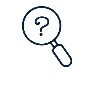 Outline of a magnifying glass with a question mark in the middle.