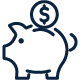 piggy bank with a coin above it