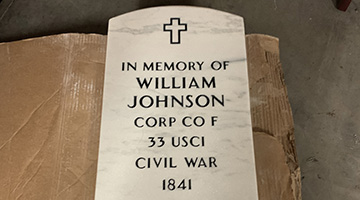 New Tombstone "In Memory of William Johnson, CORP CO F, 33 USCI, Civil War, 1841"