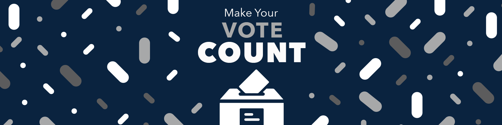 make your vote count with white ballot box confetti in white and gray on navy