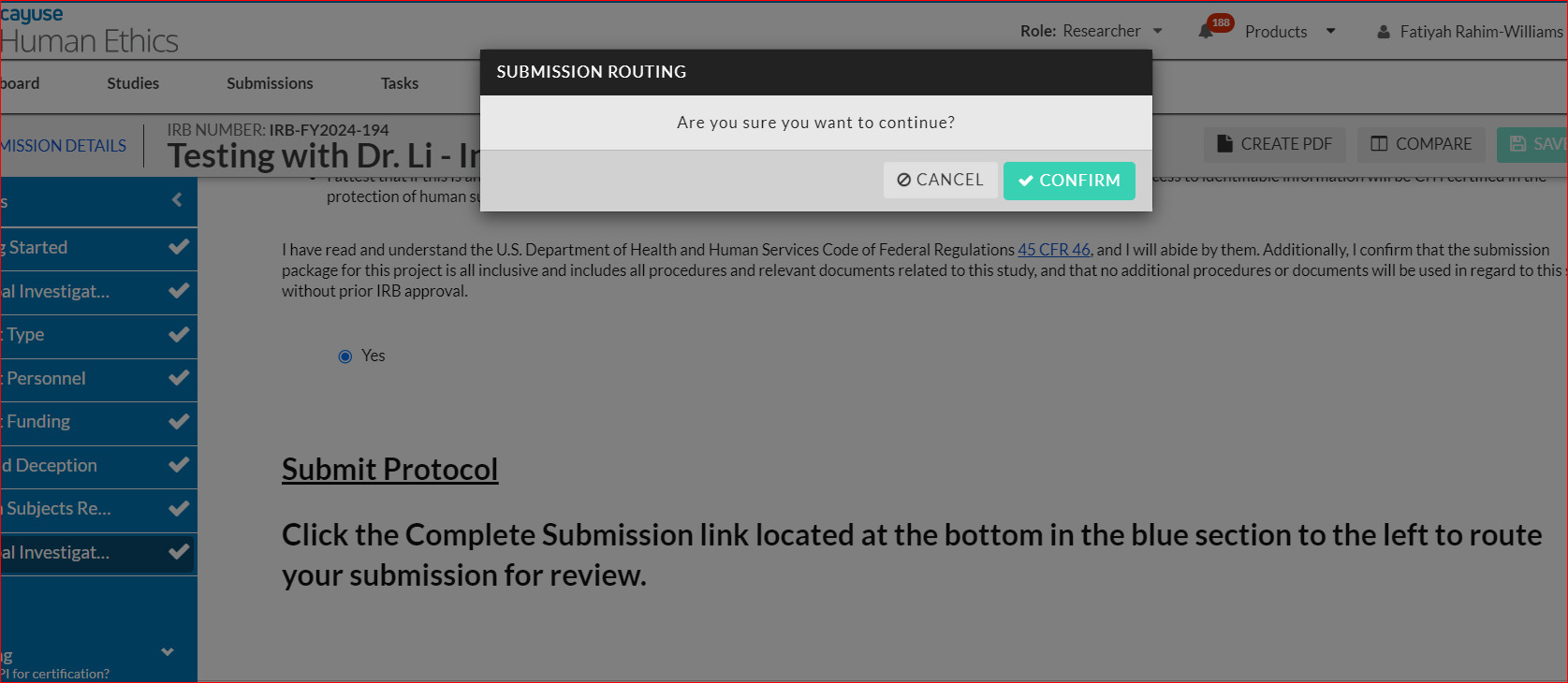 screenshot showing the pop up window with the confirm button